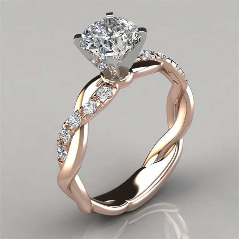 18K Rose Gold Two-Tone Princess Diamond Twist Ring