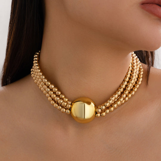 Exaggerated Round Bead Multi-Layer Pearl Necklace