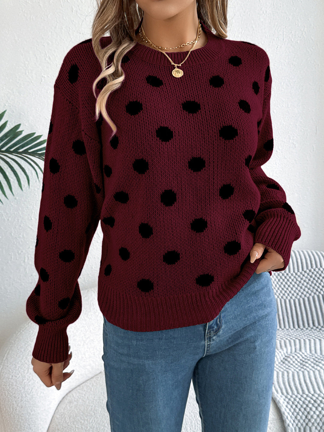 Polka Dot Cozy Chic Sweater – Autumn Vibes