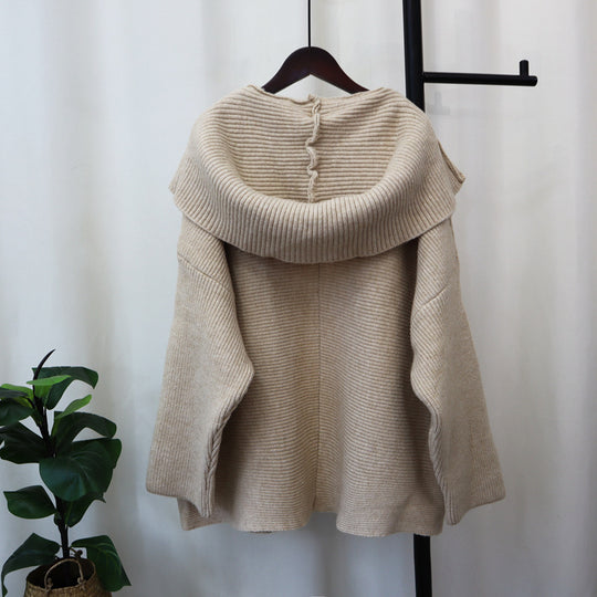 Women’s Hooded Knitted Cardigan – Loose Fit, Elegant & Casual Sweater Jacket