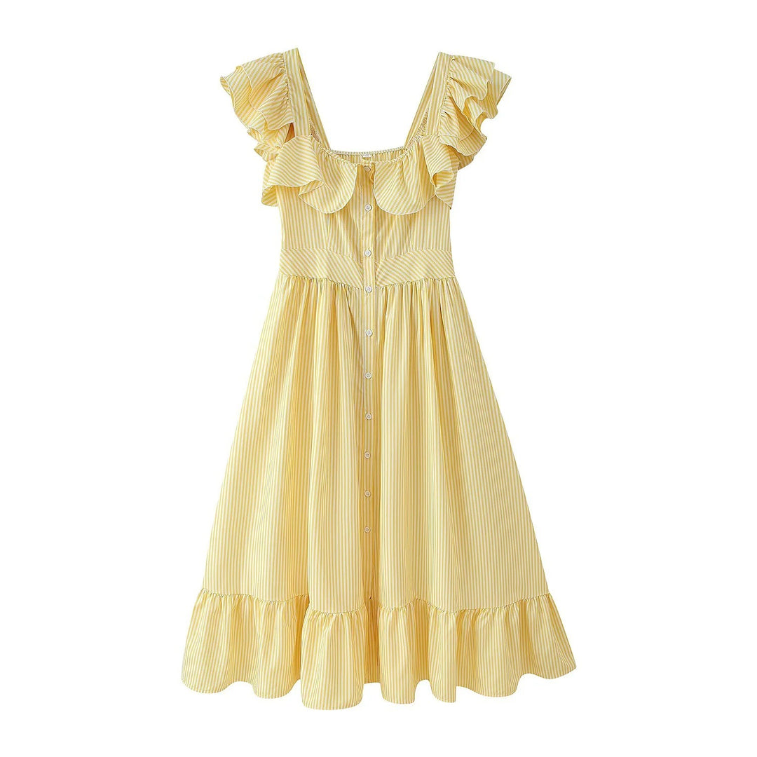 TriTone Striped Ruffle Maxi