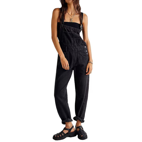 Loose Fit Denim Strap Pants