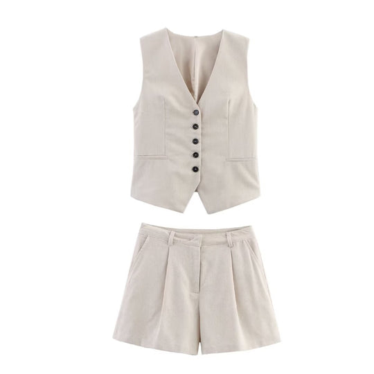 Linen Blend Sleeveless Set