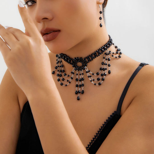 Gothic Beaded Crystal Choker Set