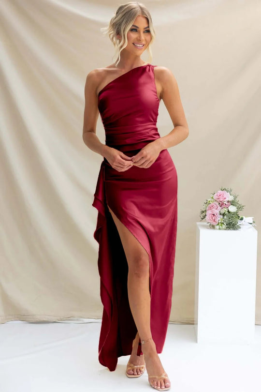 Veloura One-Shoulder Slit Evening Dress
