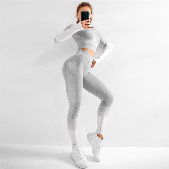 Ombre Seamless Yoga Set – Long Sleeve & High-Waist Leggings