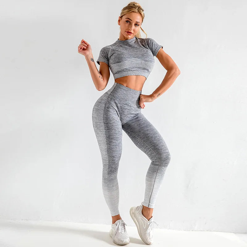 Ombre Seamless Yoga Set – Long Sleeve & High-Waist Leggings