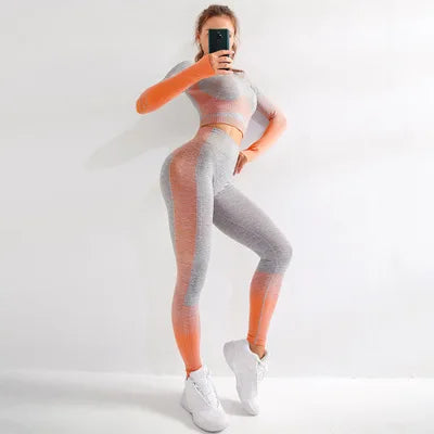 Ombre Seamless Yoga Set – Long Sleeve & High-Waist Leggings
