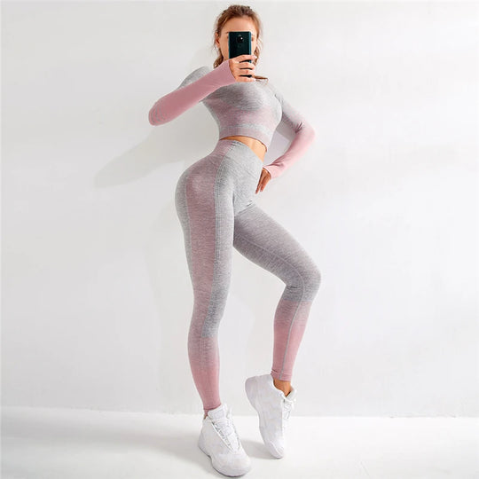 Ombre Seamless Yoga Set – Long Sleeve & High-Waist Leggings