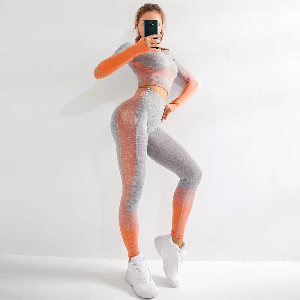 Ombre Seamless Yoga Set – Long Sleeve & High-Waist Leggings