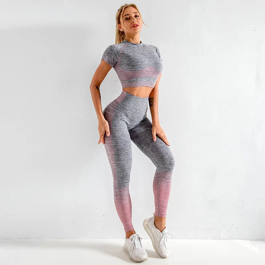 Ombre Seamless Yoga Set – Long Sleeve & High-Waist Leggings